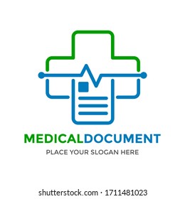 Medical document vector logo template. This design use cross symbol. Suitable for health.
