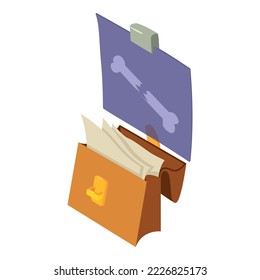 Medical documentation icon isometric vector. Briefcase with paper, xray brok bone. Medicine and healthcare concept