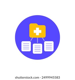 Icono de documentos médicos con carpeta de archivos, diseño plano