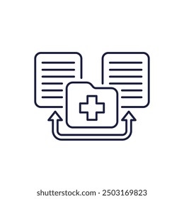 medical documents, patient files line icon with a folder