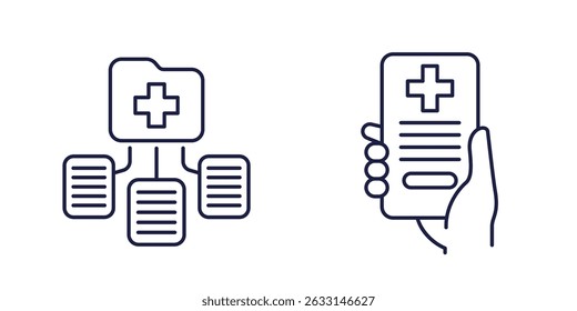 medical documents and patient files line icons