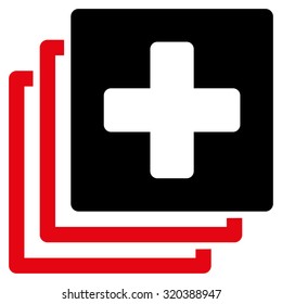Medical Documents vector icon. Style is bicolor flat symbol, intensive red and black colors, rounded angles, white background.