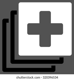 Medical Documents vector icon. Style is bicolor flat symbol, black and white colors, rounded angles, gray background.