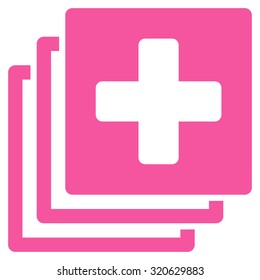 Medical Documents vector icon. Style is flat symbol, pink color, rounded angles, white background.
