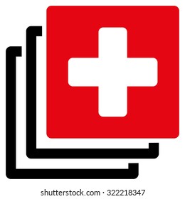 Medical Documents vector icon. Style is bicolor flat symbol, intensive red and black colors, rounded angles, white background.