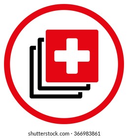 Medical Documents vector icon. Style is bicolor flat circled symbol, intensive red and black colors, rounded angles, white background.