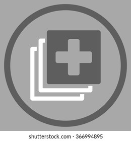 Medical Documents vector icon. Style is bicolor flat circled symbol, dark gray and white colors, rounded angles, silver background.