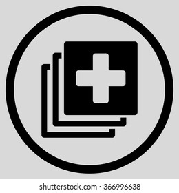 Medical Documents vector icon. Style is flat circled symbol, black color, rounded angles, light gray background.