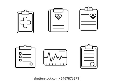 Iconos vectoriales de documentos médicos para aplicaciones médicas