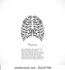 Medical doodle background with thoracic skeleton for banner or flyer