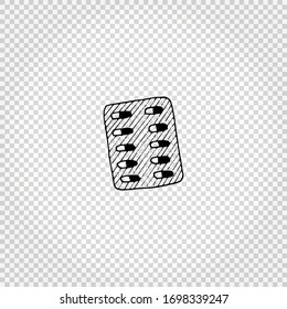 Medical doodle objects. Simple hand drawn drugs and tablets. Vector illustration.