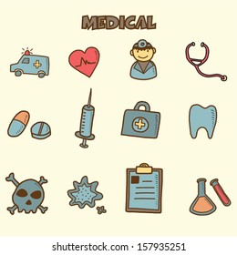 medical doodles icon, vector hand drawing style