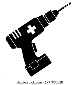 Medical drill, hand tool, simple flat design