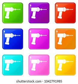 Medical drill icons of 9 color set isolated vector illustration