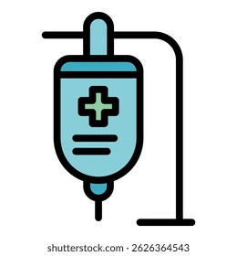 Icono de goteo médico. Esquema médico del color del icono del Vector del goteo plano aislado