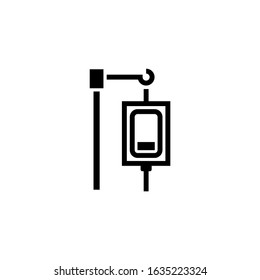 Medical drip icon vector in black flat shape design isolated on white background, icon illustration, eps 10