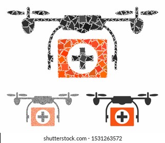 Medical drone composition of ragged elements in different sizes and color tints, based on medical drone icon. Vector uneven elements are organized into collage.