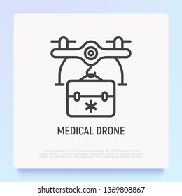 Medical Drone Delivery Thin Line Icon. Modern Vector Illustration.