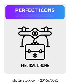 Medical Drone Delivery Thin Line Icon. Modern Vector Illustration.