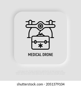 Medical Drone Delivery Thin Line Icon. Modern Vector Illustration.