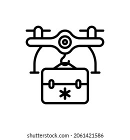 Medical Drone Delivery Thin Line Icon. Modern Vector Illustration.