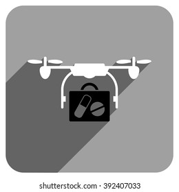 Medical Drone Shipment long shadow vector icon. Style is a flat medical drone shipment iconic symbol on a gray square background.