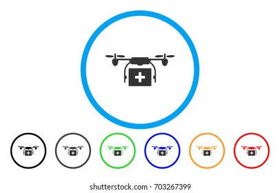 Medical Drone Shipment rounded icon. Vector illustration style is a flat iconic symbol inside a circle, with black, gray, green, blue, orange, red color versions.