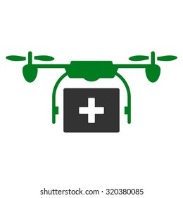Medical Drone Shipment vector icon. Style is bicolor flat symbol, green and gray colors, rounded angles, white background.