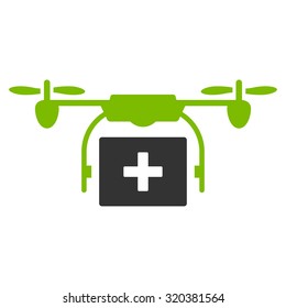 Medical Drone Shipment vector icon. Style is bicolor flat symbol, eco green and gray colors, rounded angles, white background.