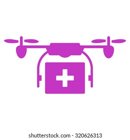 Medical Drone Shipment vector icon. Style is flat symbol, violet color, rounded angles, white background.