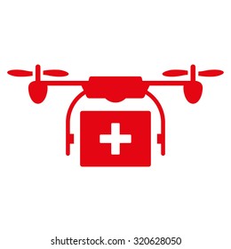 Medical Drone Shipment vector icon. Style is flat symbol, red color, rounded angles, white background.
