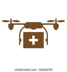Medical Drone Shipment vector icon. Style is flat symbol, brown color, rounded angles, white background.
