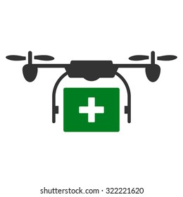 Medical Drone Shipment vector icon. Style is bi-color flat symbol, green and gray colors, rounded angles, white background.
