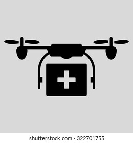 Medical Drone Shipment vector icon. Style is flat symbol, black color, rounded angles, light gray background.