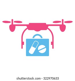 Medical Drone Shipment vector icon. Style is bicolor flat symbol, pink and blue colors, rounded angles, white background.