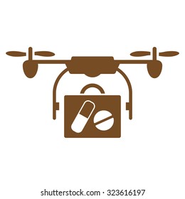 Medical Drone Shipment vector icon. Style is flat symbol, brown color, rounded angles, white background.