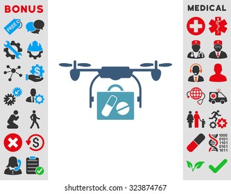 Medical Drone Shipment vector icon. Style is bicolor flat symbol, cyan and blue colors, rounded angles, white background.