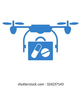 Medical Drone Shipment vector icon. Style is flat symbol, cobalt color, rounded angles, white background.