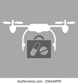 Medical Drone Shipment vector icon. Style is bicolor flat symbol, dark gray and white colors, rounded angles, silver background.