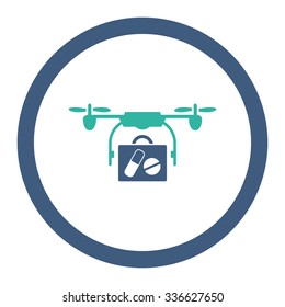 Medical Drone Shipment vector icon. Style is bicolor flat rounded symbol, cobalt and cyan colors, rounded angles, white background.