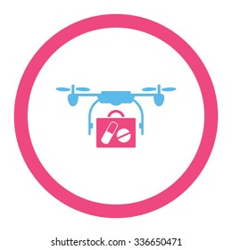 Medical Drone Shipment vector icon. Style is bicolor flat rounded symbol, pink and blue colors, rounded angles, white background.