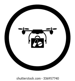Medical Drone Shipment vector icon. Style is flat rounded symbol, black color, rounded angles, white background.