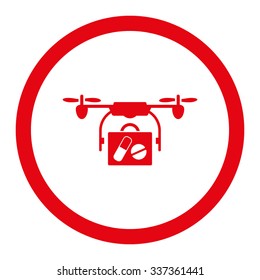 Medical Drone Shipment vector icon. Style is flat rounded symbol, red color, rounded angles, white background.
