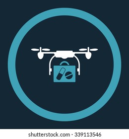 Medical Drone Shipment vector icon. Style is bicolor flat rounded symbol, blue and white colors, rounded angles, dark blue background.