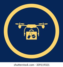 Medical Drone Shipment vector icon. Style is flat rounded symbol, yellow color, rounded angles, blue background.