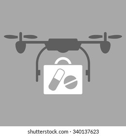 Medical Drone Shipment vector icon. Style is bicolor flat symbol, dark gray and white colors, rounded angles, silver background.