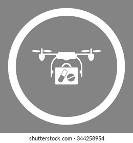 Medical Drone Shipment vector icon. Style is flat rounded symbol, white color, rounded angles, gray background.