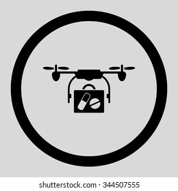 Medical Drone Shipment vector icon. Style is flat rounded symbol, black color, rounded angles, light gray background.