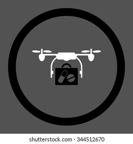 Medical Drone Shipment vector icon. Style is bicolor flat rounded symbol, black and white colors, rounded angles, gray background.