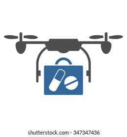 Medical Drone Shipment vector icon. Style is bicolor flat symbol, cobalt and gray colors, rounded angles, white background.